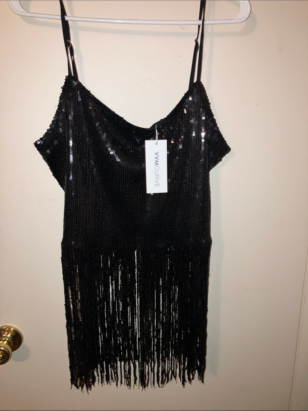VVM Curve Black Sequin Fringe Crop Top XXL